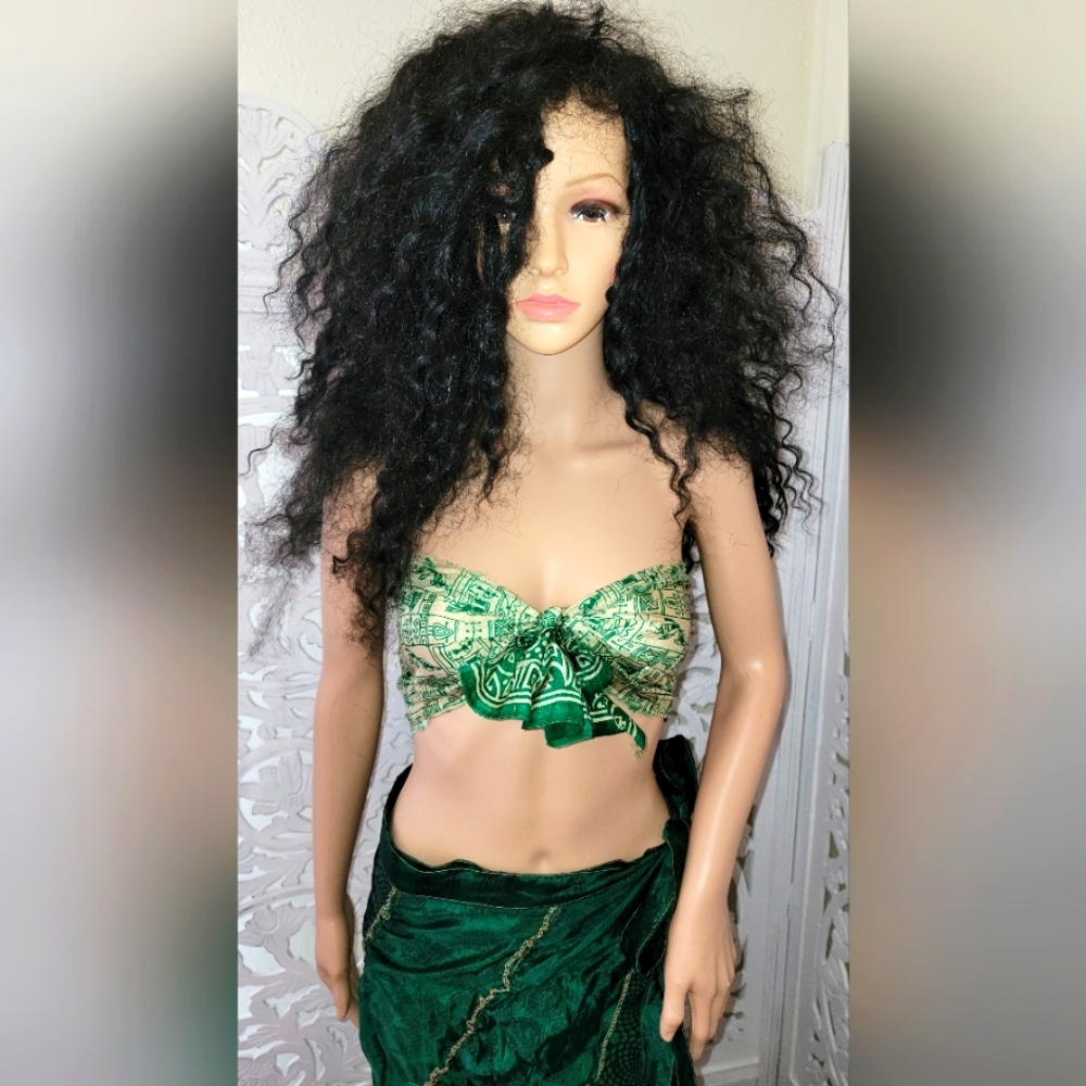 Exotic Boho Silk Hunter Green Reversible Wrap Maxi Skirt - Picture 5 of 11